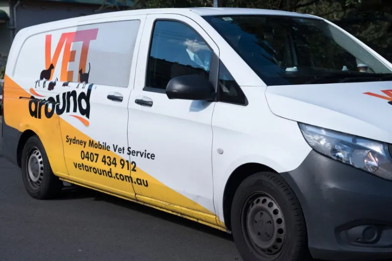 SVMG veterinary mobile clinic vehicle branded for Vet Around Sydney mobile vet service and veterinary business visibility.