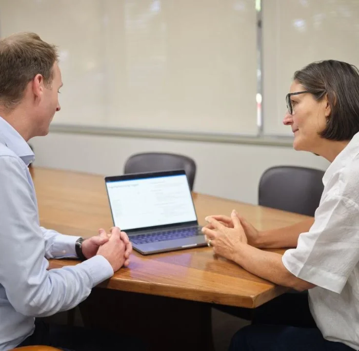 SVMG team member reviewing digital marketing metrics to optimize strategic systems and veterinary industry partner visibility.