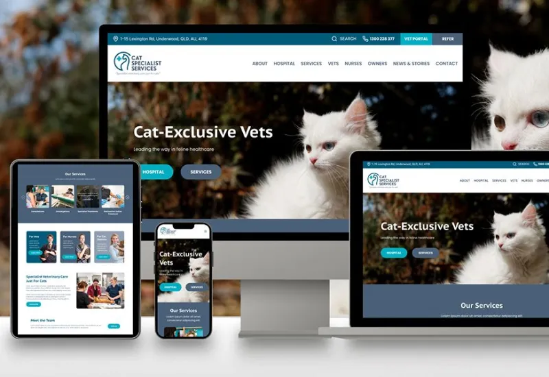 Veterinary clinic website design by SVMG displayed across desktop, tablet and mobile devices for digital marketing visibility.